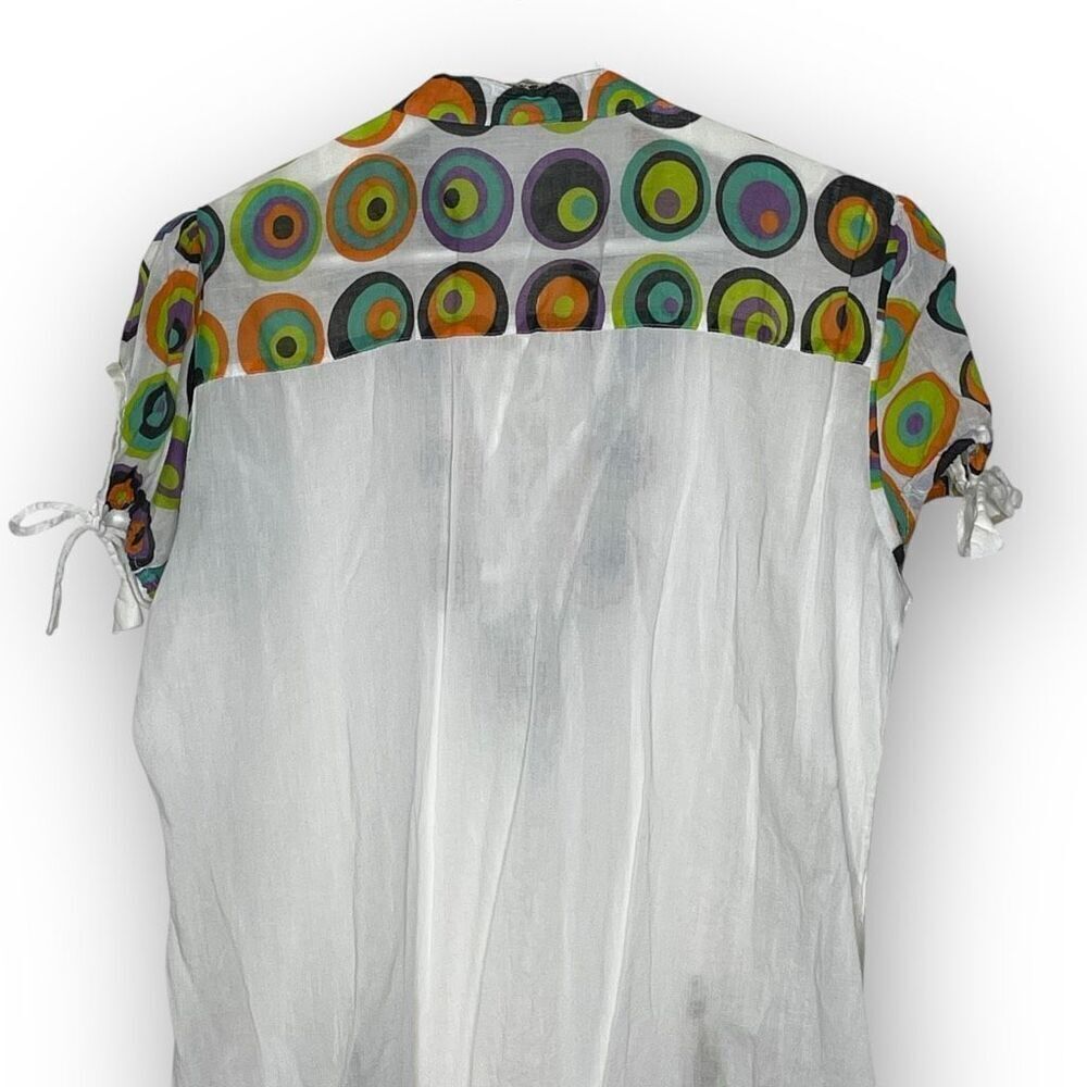 Siya White Colorful Floral Embroidered Cotton Blouse Tunic Top Women’s Large - Picture 5 of 11